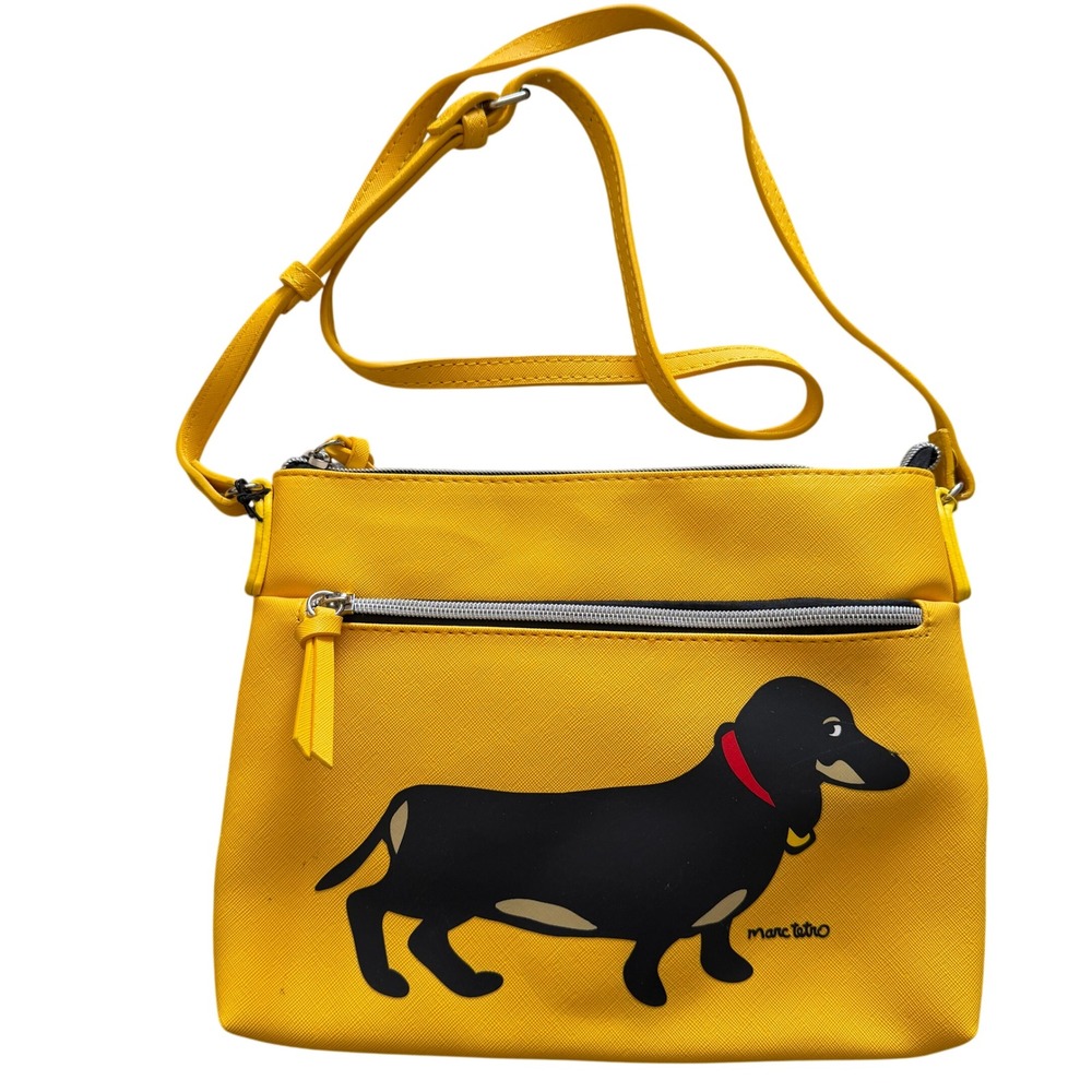 Marc Tetro Dachshund Crossbody Bag Womens Small Yellow Good Vegan Leather Dog